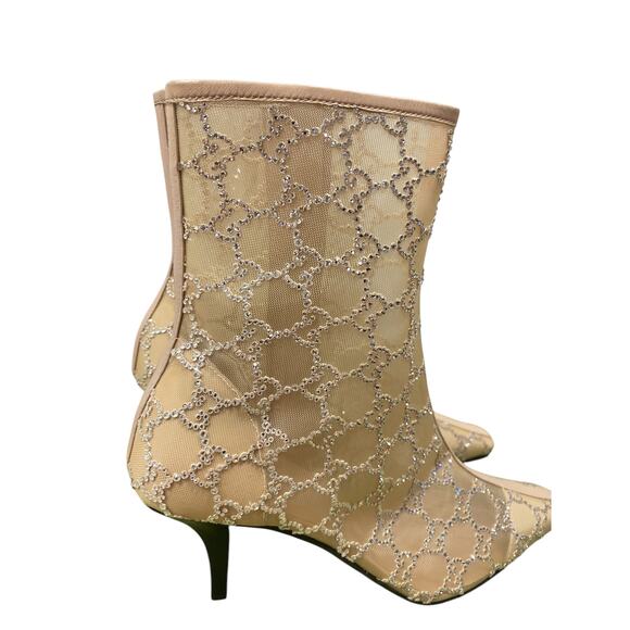 Gucci Demi Crystal GG Logo Mesh Pointed Toe Ankle Boot Tan Nude 85mm - Picture 4 of 9